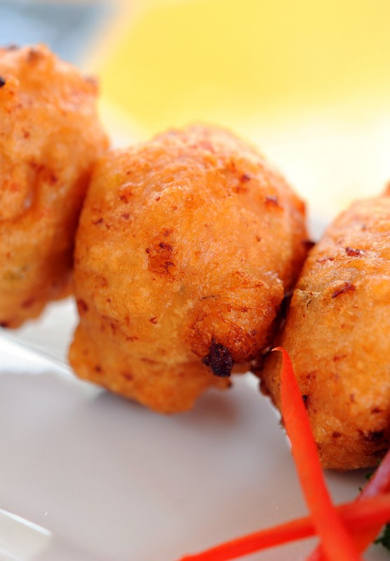 A plate of conch fritters. 