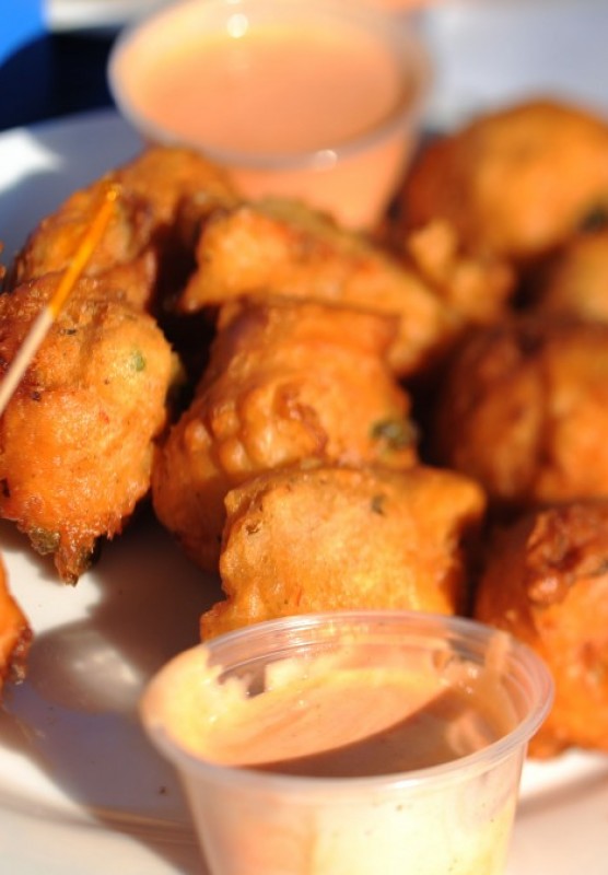 A plate of conch fritters. 