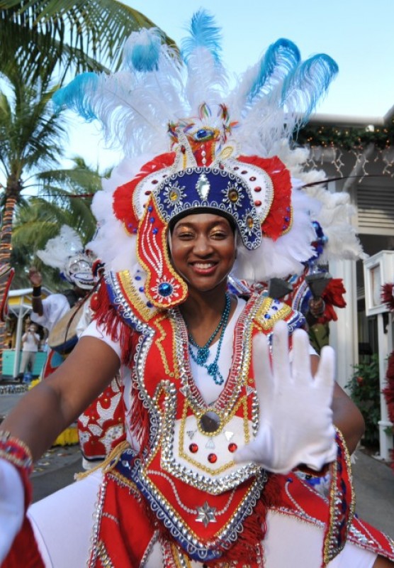 A troop of Junkanoo dancers in Nassau Bahamas