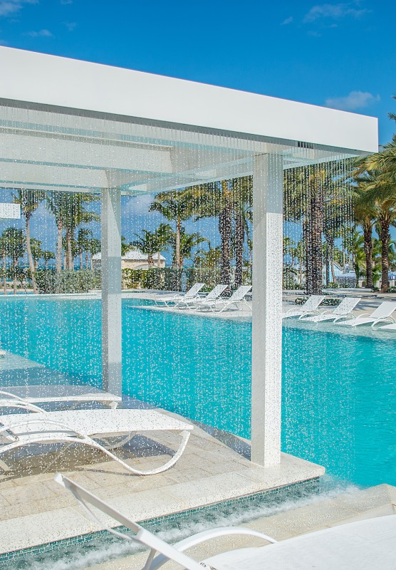Refreshing white loungers and poolside cabanas at Baha Mar.