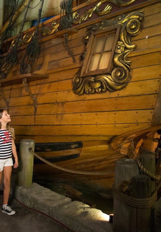 Family explores pirate ship